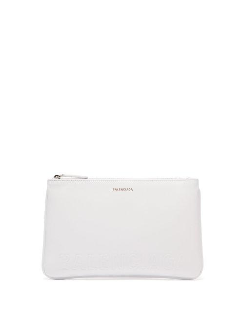 Matchesfashion.com Balenciaga - Ville Logo Stamped Leather Pouch - Womens - White