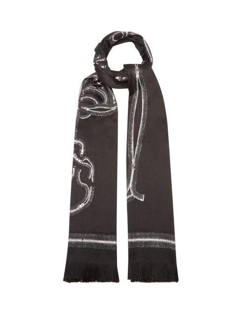 Alexander Mcqueen - Skeleton Zip-print Wool-blend Scarf - Mens - Black