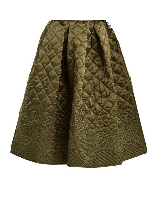 Matchesfashion.com Cecilie Bahnsen - Sybil Quilted Silk Skirt - Womens - Khaki