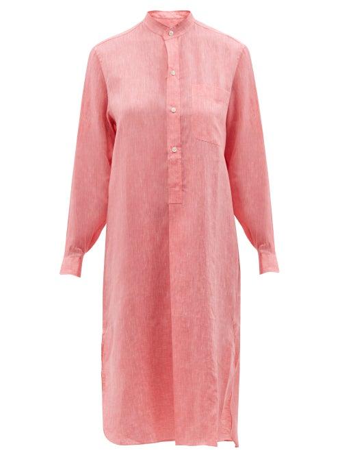 Charvet - Stand-collar Linen Shirt Dress - Womens - Pink