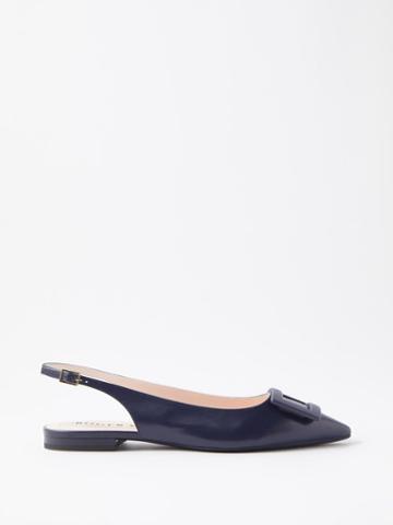 Roger Vivier - Gommettine Point-toe Leather Slingback Flats - Womens - Navy