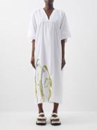 Kilometre Paris - I Fish You Cotton-khadi Dress - Womens - White Multi