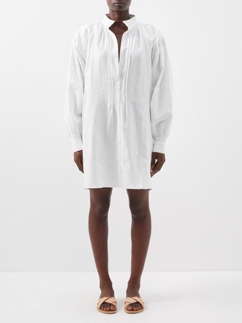 Les Vacances D'irina - The White Shirt Linen Mini Shirt Dress - Womens - White
