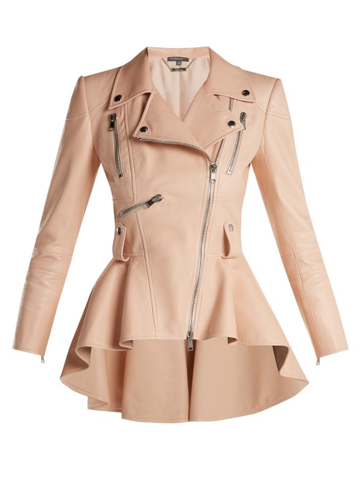 Alexander Mcqueen Peplum Lambskin Leather Biker Jacket