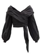 Matchesfashion.com Johanna Ortiz - Tu Romancero Off-the-shoulder Cotton-blend Blouse - Womens - Black