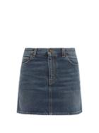 Matchesfashion.com Saint Laurent - Mid Rise Denim Mini Skirt - Womens - Denim