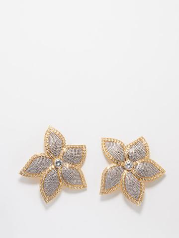 Begm Khan - Lotus 24kt Gold-plated Clip Earrings - Womens - Crystal Multi