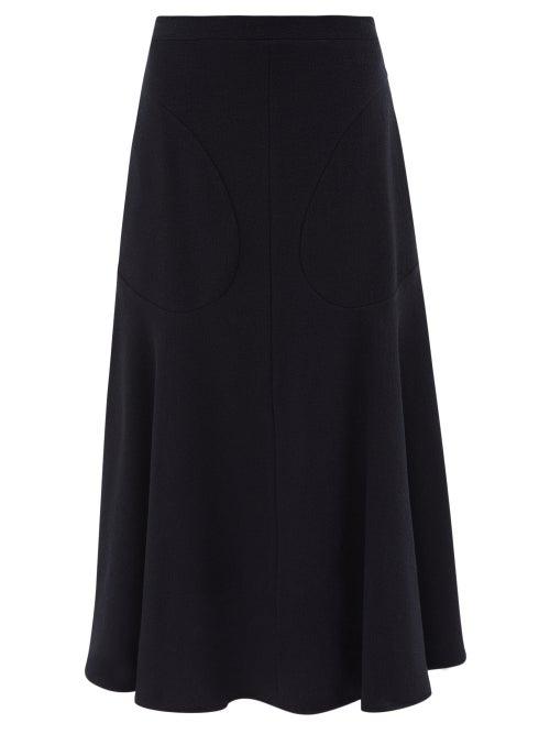 Raey - Stitch-pocket A-line Crepe Midi Skirt - Womens - Navy