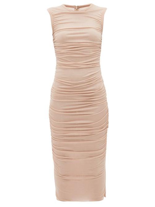 Dolce & Gabbana - Ruched Jersey Midi Dress - Womens - Beige