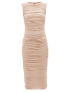 Dolce & Gabbana - Ruched Jersey Midi Dress - Womens - Beige