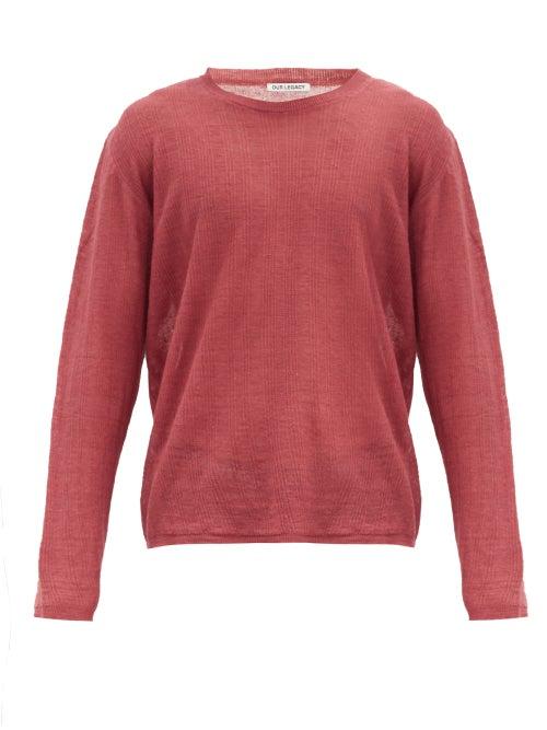 Matchesfashion.com Our Legacy - Striped Linen Long-sleeved T-shirt - Mens - Red