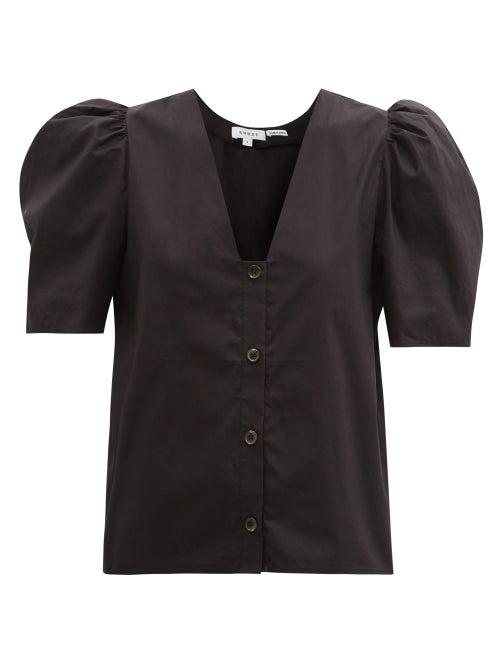Matchesfashion.com Rhode - Nisha Puff-sleeve Cotton-poplin Blouse - Womens - Black
