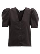 Matchesfashion.com Rhode - Nisha Puff-sleeve Cotton-poplin Blouse - Womens - Black