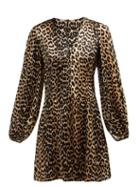 Matchesfashion.com Ganni - Blakely Leopard Print Silk Blend Mini Dress - Womens - Leopard