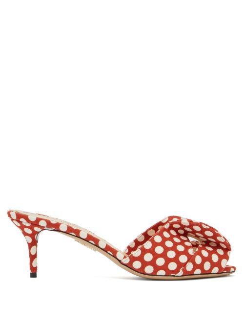 Matchesfashion.com Charlotte Olympia - Bow Polka Dot Kitten Heel Mules - Womens - Red Multi