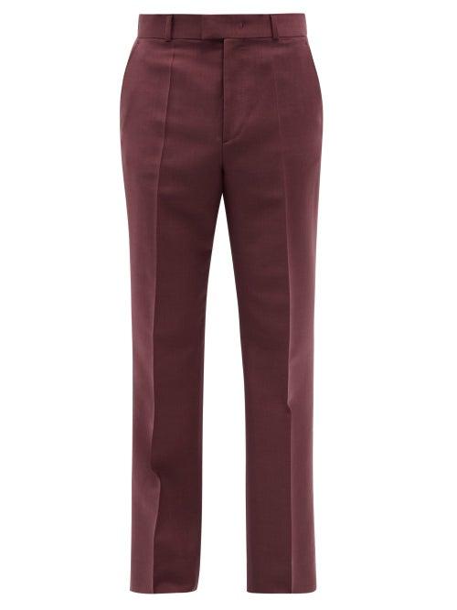 Valentino - Straight-leg Mohair-blend Sharkskin Suit Trousers - Mens - Burgundy