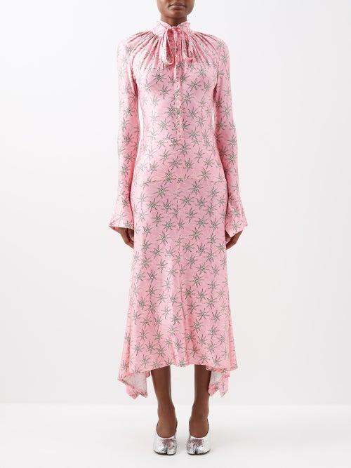 Paco Rabanne - Sash-tie Floral-print Jersey Midi Dress - Womens - Light Pink