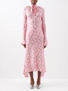 Paco Rabanne - Sash-tie Floral-print Jersey Midi Dress - Womens - Light Pink