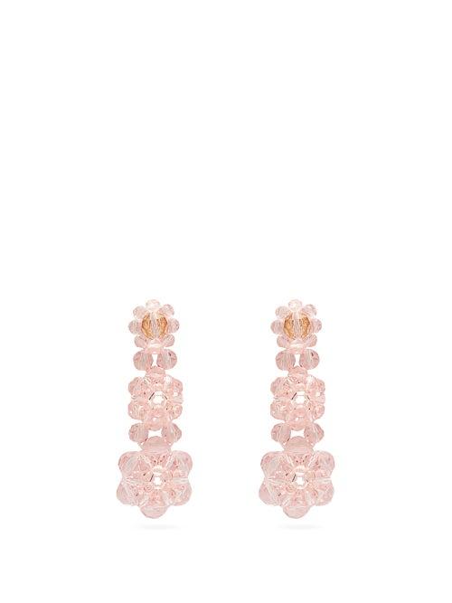 Matchesfashion.com Simone Rocha - Floral Beaded Drop Earrings - Womens - Pink