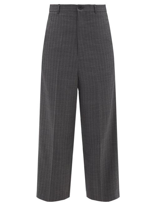 Balenciaga - Prince Of Wales-check Cropped Wool Trousers - Womens - Grey