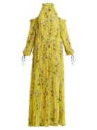 Matchesfashion.com Self-portrait - Off Shoulder Floral Print Pleated Dress - Womens - Yellow Print