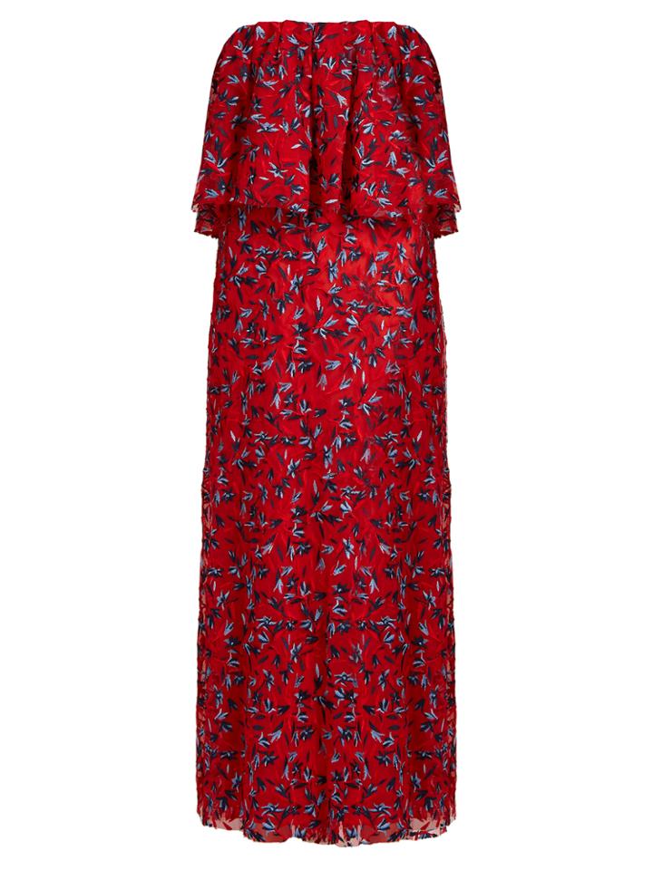 Osman Clover Floral-embroidered Strapless Tulle Gown