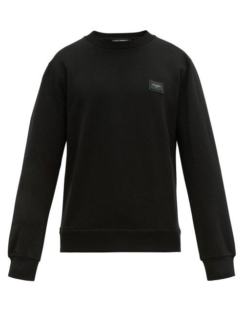 Matchesfashion.com Dolce & Gabbana - Logo Plaque Crew Neck Cotton Sweatshirt - Mens - Black
