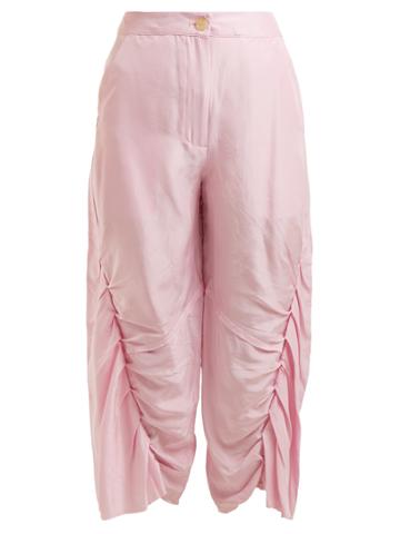 By Walid Meril Pleated Raw-silk Cropped Trousers