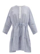 Ladies Beachwear Wiggy Kit - Drawstring-waist Linen-chambray Mini Dress - Womens - Blue