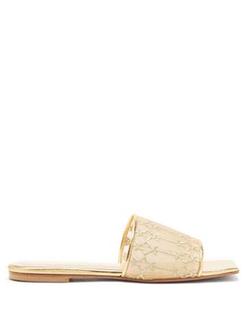 Ladies Shoes Andrea Wazen - Sursock Mesh-panel Leather Slides - Womens - Gold