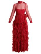 Matchesfashion.com Valentino - High Neck Polka Dot Chiffon Gown - Womens - Red White
