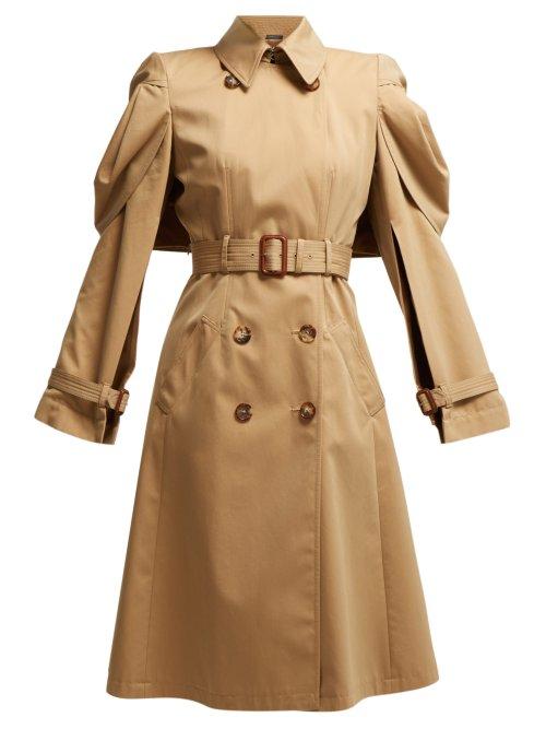 Matchesfashion.com Alexander Mcqueen - Shell Sleeve Cotton Gabardine Trench Coat - Womens - Beige