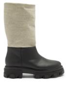Matchesfashion.com Ganni - Leather And Linen Snow Boots - Womens - Black Cream