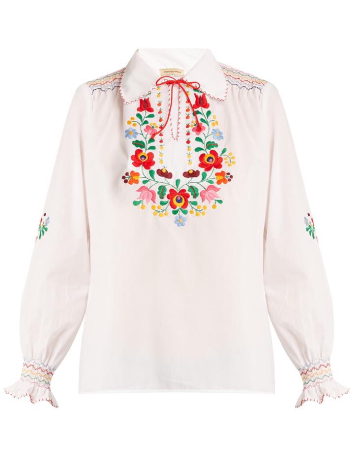 Muzungu Sisters Dora Floral-embroidered Cotton Shirt