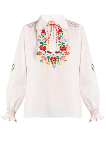 Muzungu Sisters Dora Floral-embroidered Cotton Shirt