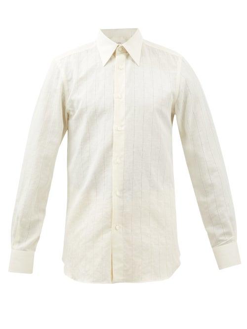 Giuliva Heritage Collection - Luigi Eyelet-stripe Linen-blend Poplin Shirt - Mens - White