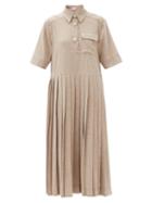 Matchesfashion.com Ganni - Crystal-buttoned Pleated Melange Midi Dress - Womens - Light Beige