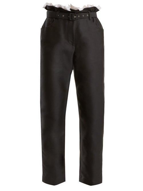 Matchesfashion.com Isa Arfen - Gathered Waist Cropped Cotton Blend Trousers - Womens - Black