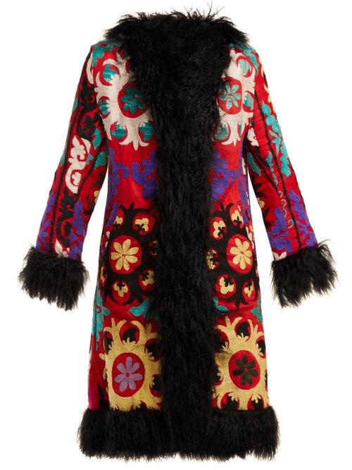 Matchesfashion.com Zazi Vintage - Suzani Embroidered Shearling Coat - Womens - 204 Black Multi
