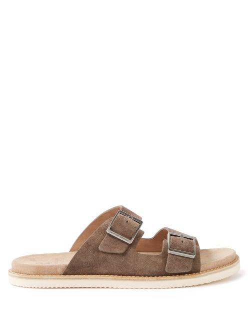 Brunello Cucinelli - Suede Sandals - Mens - Dark Grey
