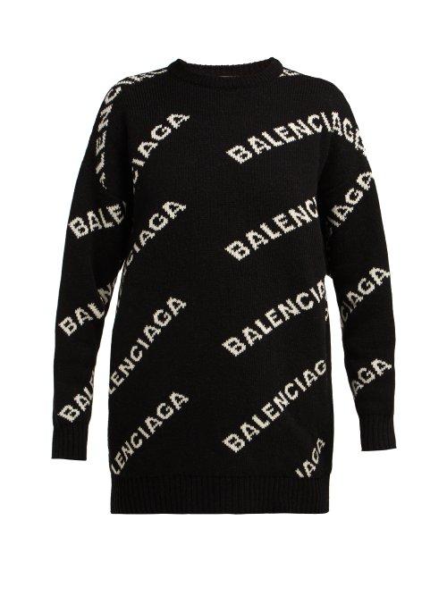 Matchesfashion.com Balenciaga - Logo Jacquard Sweater - Womens - Black White