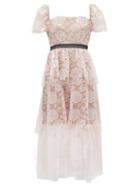 Matchesfashion.com Self-portrait - Square-neck Tiered Floral-lace Midi Dress - Womens - Light Pink