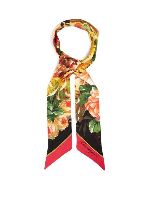 Matchesfashion.com Dolce & Gabbana - Rose Print Silk Twill Scarf - Womens - Black Multi