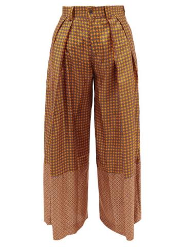 S.s. Daley - Pleated Silk-jacquard Trousers - Mens - Orange