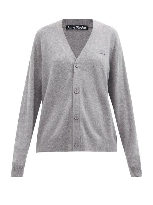 Acne Studios - Face-patch Wool Cardigan - Womens - Mid Grey