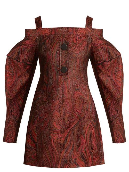 Matchesfashion.com Ellery - Bougie Off The Shoulder Marble Jacquard Dress - Womens - Black Multi