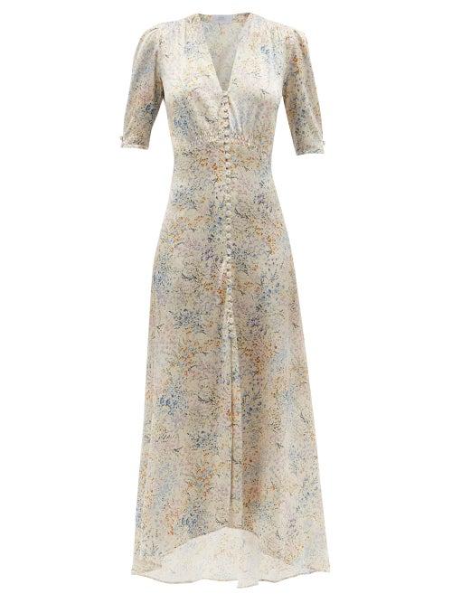 Matchesfashion.com Luisa Beccaria - Buttoned Floral-print Silk-satin Dress - Womens - Nude Multi