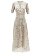 Matchesfashion.com Luisa Beccaria - Buttoned Floral-print Silk-satin Dress - Womens - Nude Multi