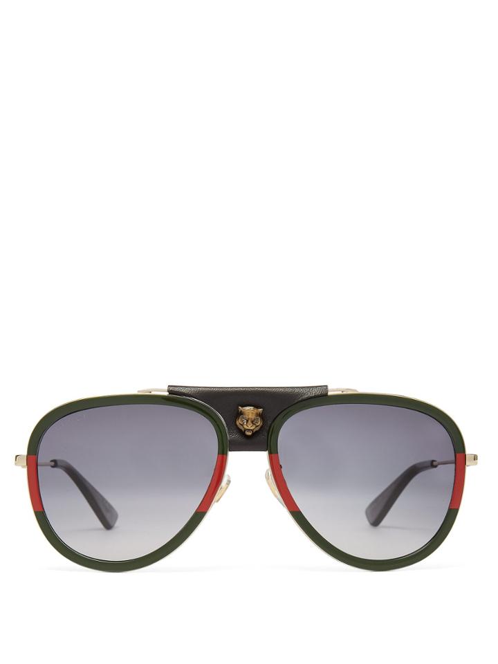 Gucci Web-striped Aviator Sunglasses