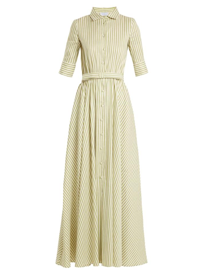 Luisa Beccaria Striped Waist-belt Linen-blend Shirtdress
